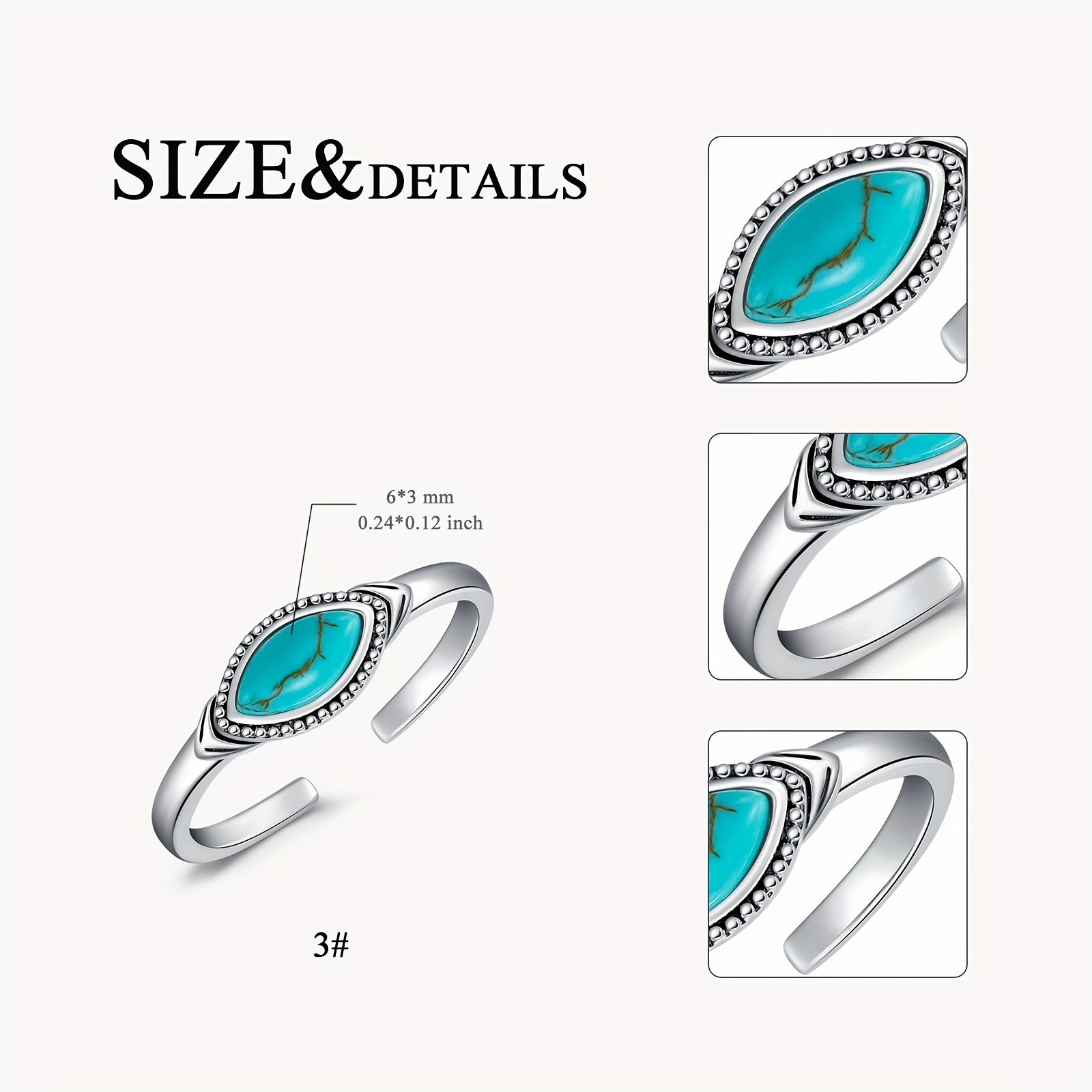 925 Sterling Silver Turquoise Toe Rings Adjustable Open Band Jewelry